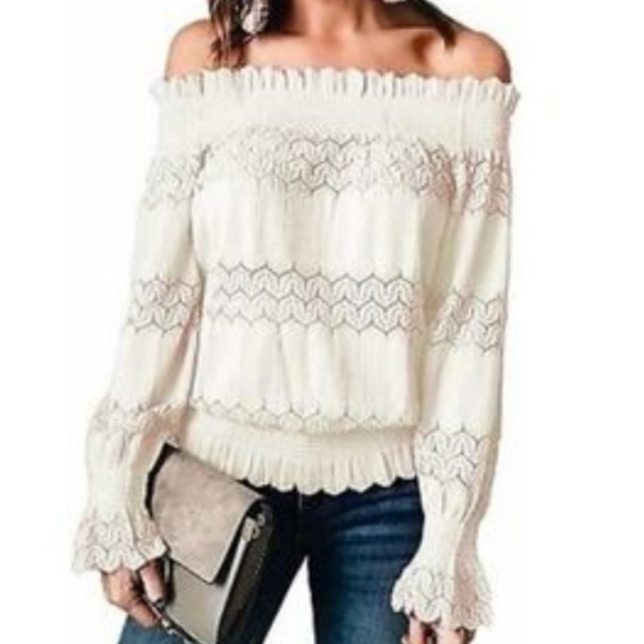 Anthropologie Tops - Anthropologie Deleta White Rikey Ruffle Off Shoulder Lace Boho Blouse